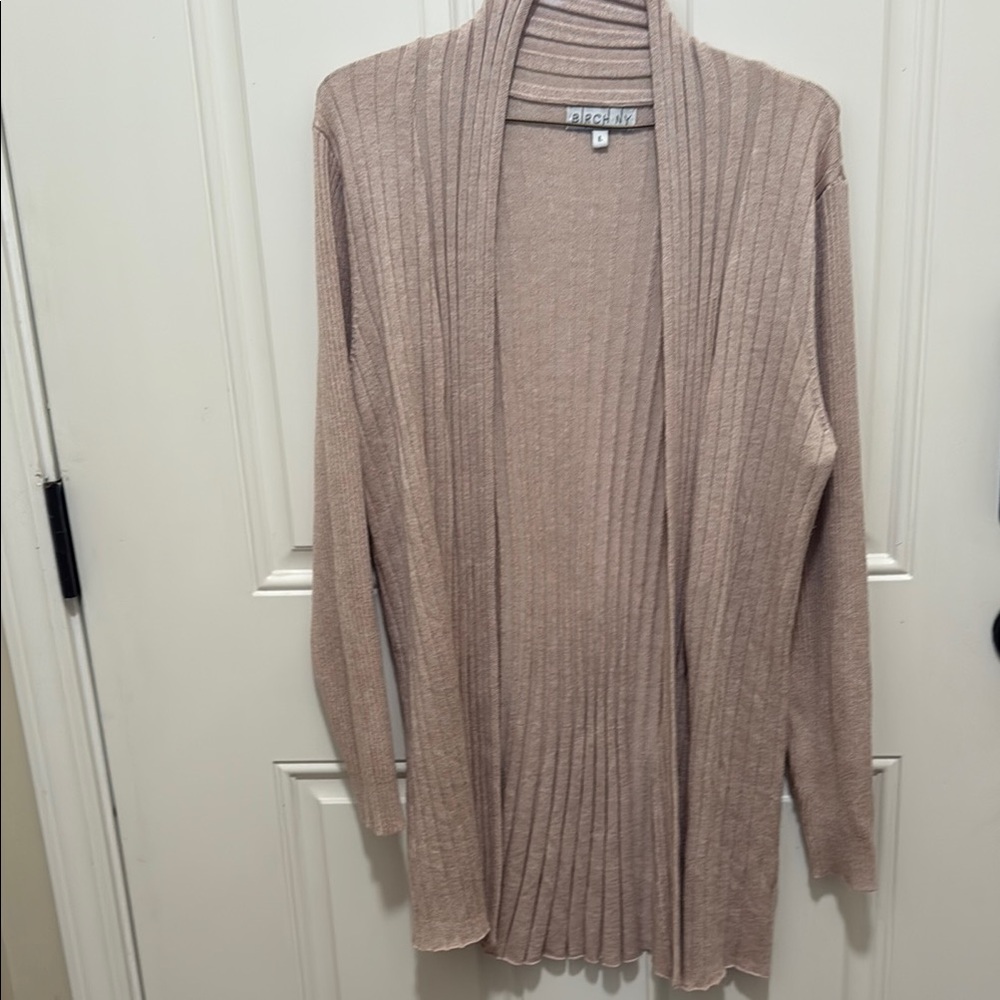 Tan Open Front Ribbed Cardigan